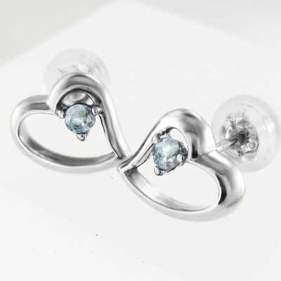 アクアマリン ピアス 3月の誕生石 プラチナ900 ハート 一粒石の画像