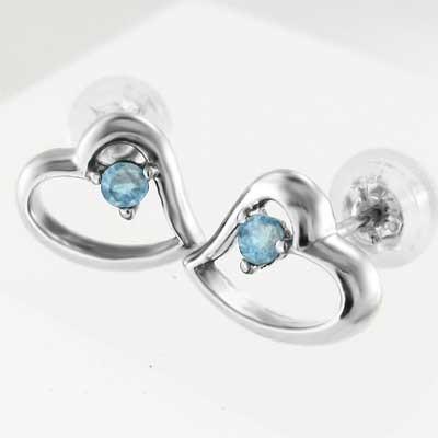 ジュエリーピアス 11月の誕生石 一粒石 プラチナ900 ハート ブルートパーズの画像
