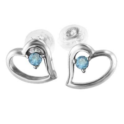 ジュエリーピアス 11月の誕生石 一粒石 プラチナ900 ハート ブルートパーズの画像