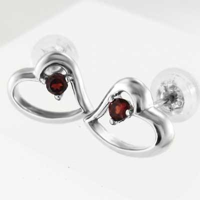 ハート 一粒石 1月誕生石 ガーネット ピアス プラチナ900の画像