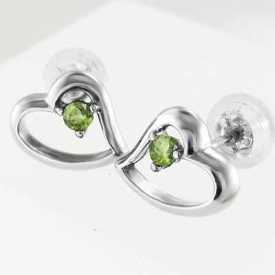 プラチナ900 一粒石 ピアス 8月誕生石 ハート ペリドットの画像