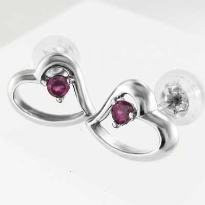 ルビー 7月誕生石 ジュエリーピアス ハート 一粒石 Pt900の画像
