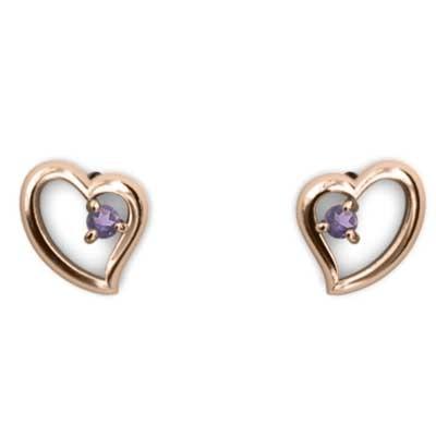 ピアス 2月誕生石 ハート アメシスト(紫水晶) 一粒石 18金ピンクゴールドの画像