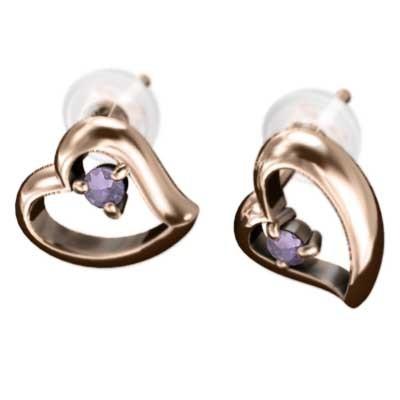 ピアス 2月誕生石 ハート アメシスト(紫水晶) 一粒石 18金ピンクゴールドの画像