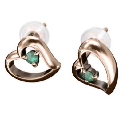 ハート エメラルド ジュエリーピアス 5月誕生石 一粒石 k18ピンクゴールドの画像