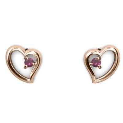 18金ピンクゴールド 7月の誕生石 ピアス ルビー ハート 一粒石の画像