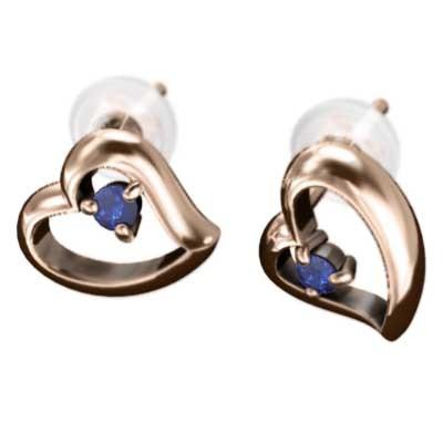 サファイア(青) ピアス ハート 18金ピンクゴールド 9月誕生石 一粒石の画像