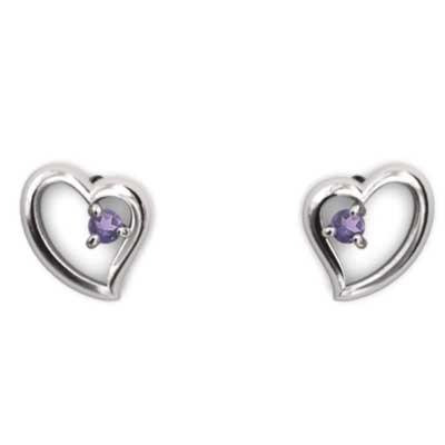 2月誕生石 ピアス ハート k18ホワイトゴールド アメシスト(紫水晶) 一粒石の画像