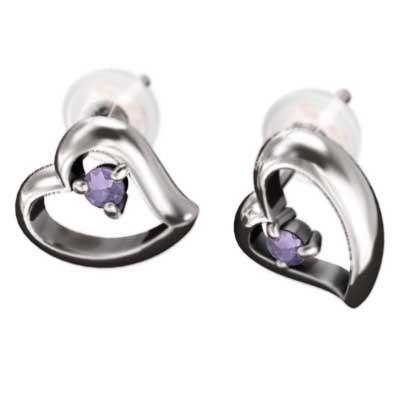 2月誕生石 ピアス ハート k18ホワイトゴールド アメシスト(紫水晶) 一粒石の画像