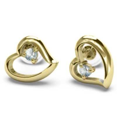 ハート ピアス アクアマリン 3月誕生石 一粒石 k18イエローゴールドの画像