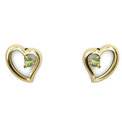 18金イエローゴールド 8月誕生石 ジュエリーピアス 一粒石 ペリドット ハートの画像