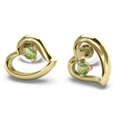18金イエローゴールド 8月誕生石 ジュエリーピアス 一粒石 ペリドット ハートの画像