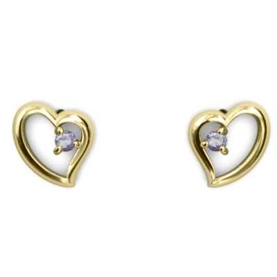 一粒石 ジュエリーピアス k18イエローゴールド 12月誕生石 ハート タンザナイトの画像