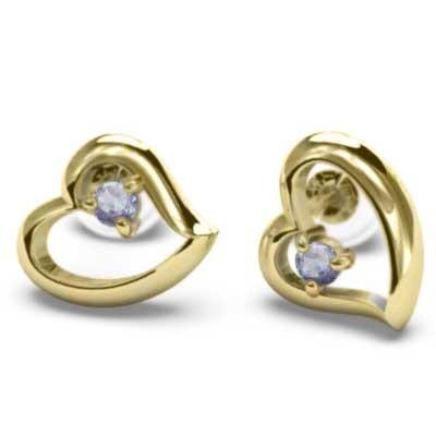 一粒石 ジュエリーピアス k18イエローゴールド 12月誕生石 ハート タンザナイトの画像