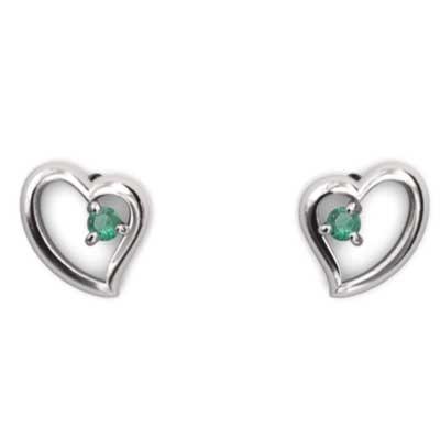 5月誕生石 ハート ジュエリーピアス Pt900 一粒石 エメラルドの画像