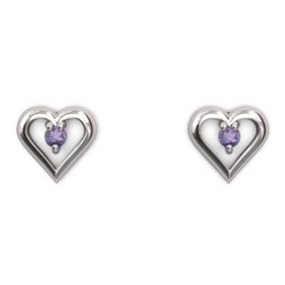2月の誕生石 ハート ピアス 一粒石 アメジスト(紫水晶) 18金ホワイトゴールドの画像