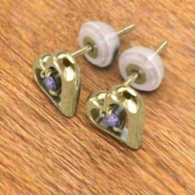 2月誕生石 ジュエリーピアス k18 アメジスト 一粒石 ハートの画像