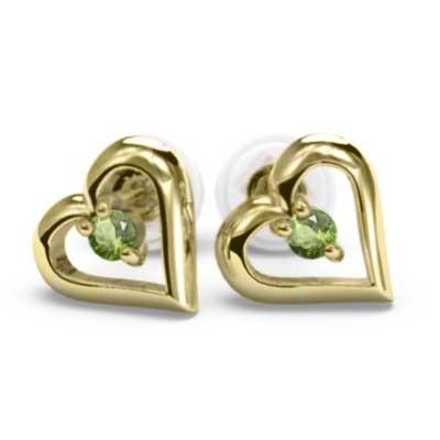 ジュエリーピアス ハート ペリドット 一粒石 k18イエローゴールド 8月誕生石の画像