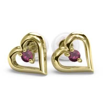 ルビー ハート 一粒石 7月誕生石 ジュエリーピアス k18イエローゴールドの画像
