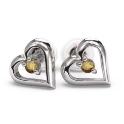 両耳 ピアス オープンハート シトリントパーズ Pt900 11月の誕生石 キャッチ付き
