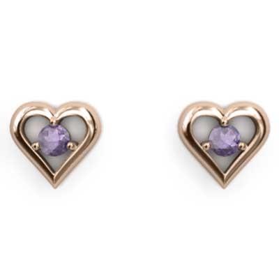 ピアス アメジスト(紫水晶) 2月の誕生石 ハート 18金ピンクゴールド 一粒石の画像