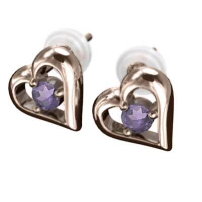ピアス アメジスト(紫水晶) 2月の誕生石 ハート 18金ピンクゴールド 一粒石の画像