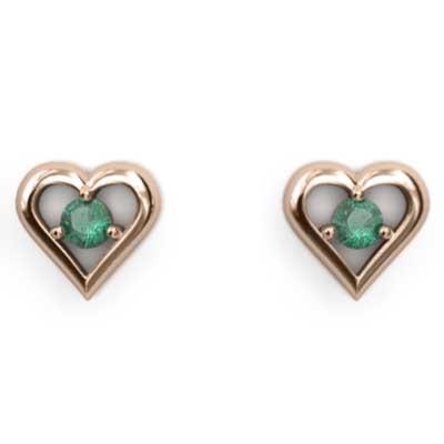 18金ピンクゴールド 5月の誕生石 ジュエリーピアス エメラルド ハート 一粒石の画像