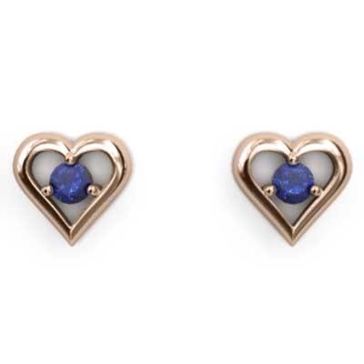 9月の誕生石 ピアス サファイヤ ハート 一粒石 18金ピンクゴールドの画像