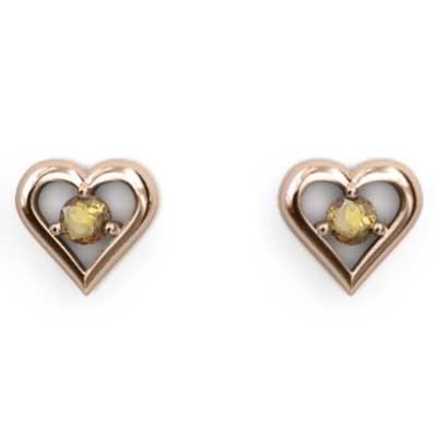 ハート ピアス 一粒石 11月誕生石 ピンクゴールドk18 シトリン(黄水晶)の画像