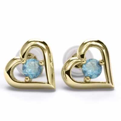 ハート ブルートパーズ 11月誕生石 k18イエローゴールド ジュエリーピアス 一粒石の画像