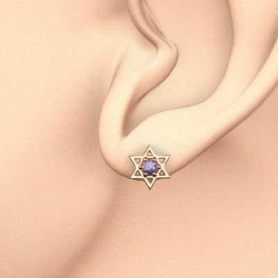 ピンクゴールドk18 一粒石 ジュエリーピアス 2月誕生石 スター アメジスト(紫水晶) 六芒星の画像