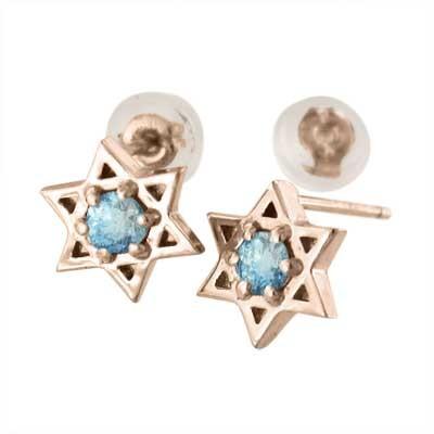 スター 六芒星 11月の誕生石 ピアス 一粒石 k18ピンクゴールド ブルートパーズ(青)の画像