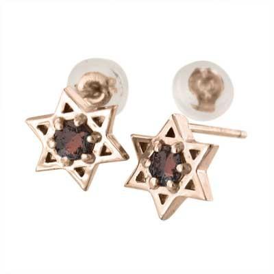 1月誕生石 ガーネット スター 一粒石 ピアス 六芒星 k18ピンクゴールドの画像