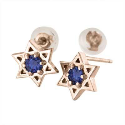 スター ピアス サファイヤ 六芒星 9月の誕生石 一粒石 18金ピンクゴールドの画像