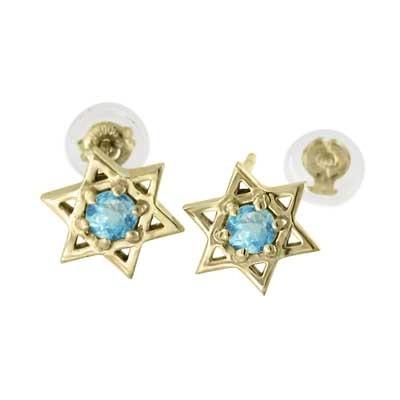 ピアス 一粒石 11月の誕生石 スター ブルートパーズ 六芒星 K18の画像