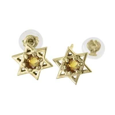 11月誕生石 k18イエローゴールド (黄水晶)シトリン 一粒石 ジュエリーピアス スター 六芒星の画像