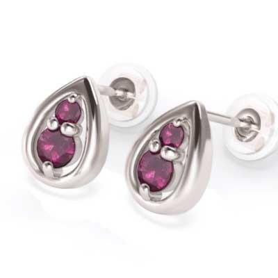 7月の誕生石 k18ホワイトゴールド ジュエリーピアス ルビー ティアドロップの画像