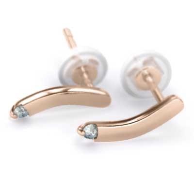 一粒石 k18ピンクゴールド 3月誕生石 ジュエリーピアス プレート アクアマリンの画像