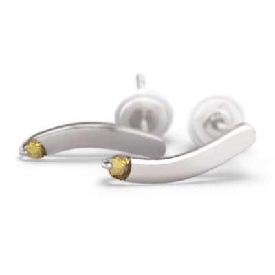 一粒石 シトリン k18ホワイトゴールド ジュエリーピアス プレート 11月誕生石の画像