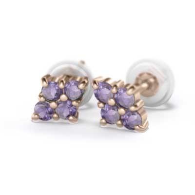 18金ピンクゴールド アメジスト(紫水晶) 2月の誕生石 ピアスの画像
