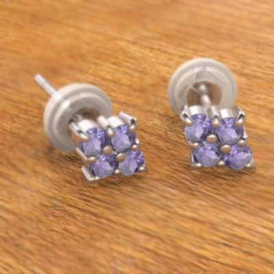 アメジスト ジュエリーピアス k18ホワイトゴールド 2月の誕生石の画像
