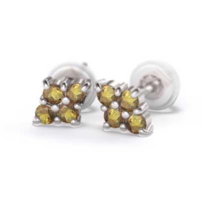 ピアス 18金ホワイトゴールド 11月の誕生石 シトリントパーズの画像
