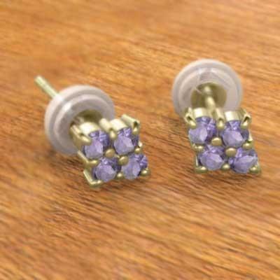 18金イエローゴールド アメシスト(紫水晶) 2月誕生石 ピアスの画像