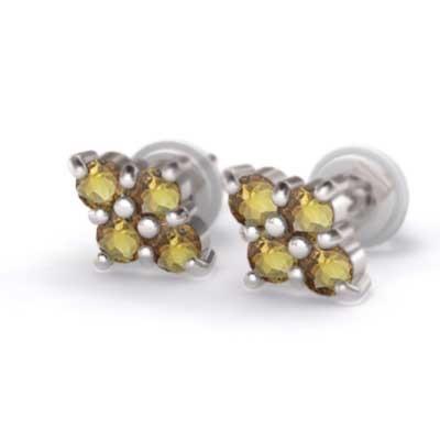 ピアス k18ホワイトゴールド シトリン(黄水晶) 11月の誕生石の画像