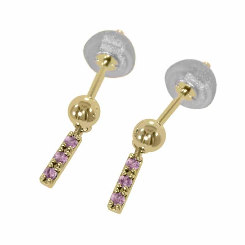 9月の誕生石 小サイズ ピアス スリーストーン k18イエローゴールド プレート ピンクサファイヤの画像
