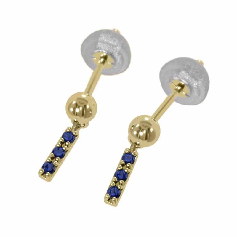 ピアス プレート 小サイズ 9月誕生石 スリーストーン k18イエローゴールド ブルーサファイアの画像