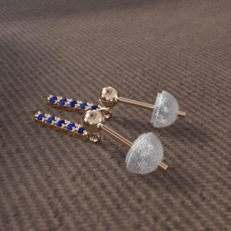 中サイズ ファイブストーン サファイヤ 9月の誕生石 プレート ジュエリーピアス 18金ピンクゴールドの画像
