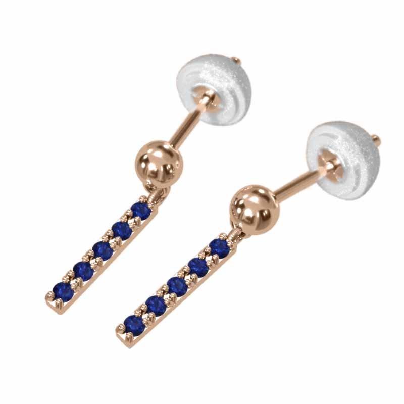 中サイズ ファイブストーン サファイヤ 9月の誕生石 プレート ジュエリーピアス 18金ピンクゴールドの画像