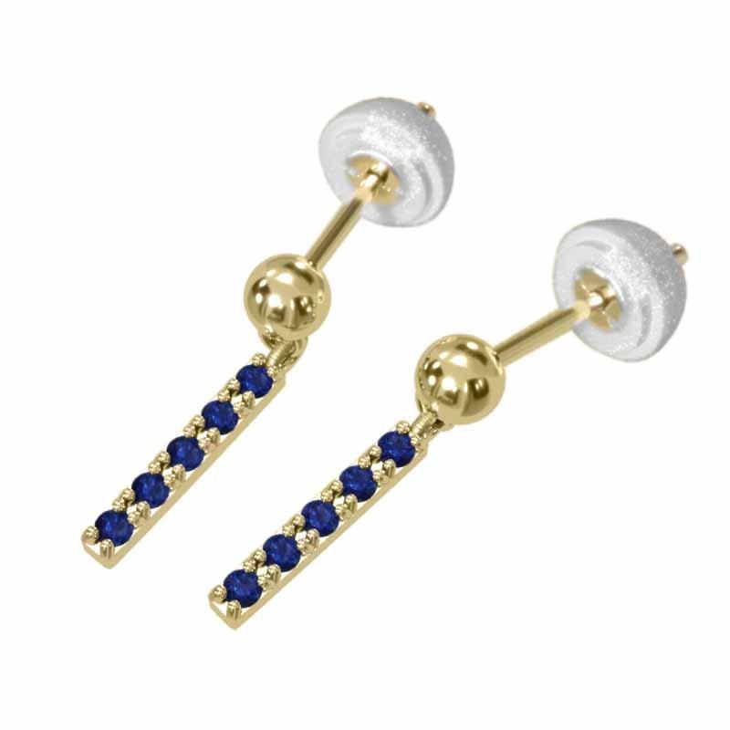 9月の誕生石 18金イエローゴールド ジュエリーピアス プレート サファイア(青) ファイブストーン 中サイズの画像