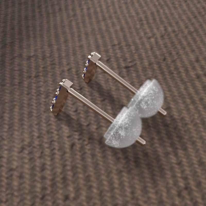 プレート サファイア ピアス k18ピンクゴールド 小サイズ 9月の誕生石 スリーストーンの画像